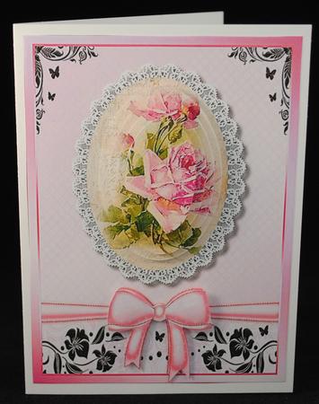 Beautiful Pyramid Pink Roses on Lace  by Yvonne Middleton