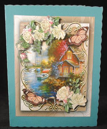 Lovely Boathouse on the Lake with Cream Roses by Yvonne Middleton