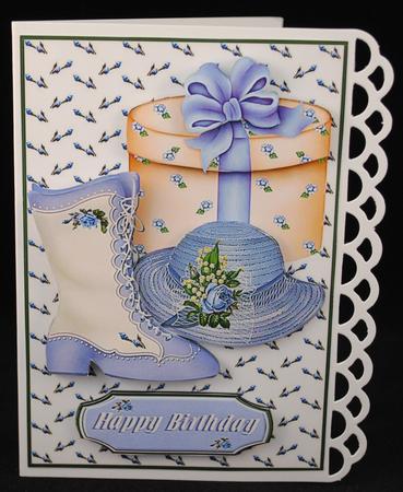 Victorian Birthday Boot Lavender Card Front by Yvonne Middleton
