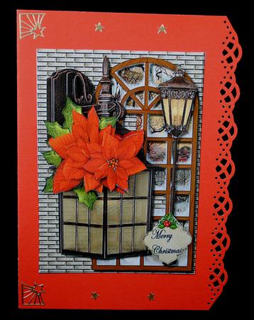Christmas Vintage Lantern & Poinsettias by Yvonne Middleton
