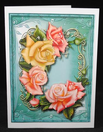 Bgeautiful Roses in a Aqua Frame  by Yvonne Middleton