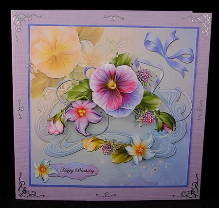 Lilac Pansies Large Square Card Front by Yvonne Middleton