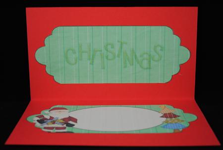 Santa and Tree Green Scalloped Dl Christmas Card Insert by Yvonne Middleton