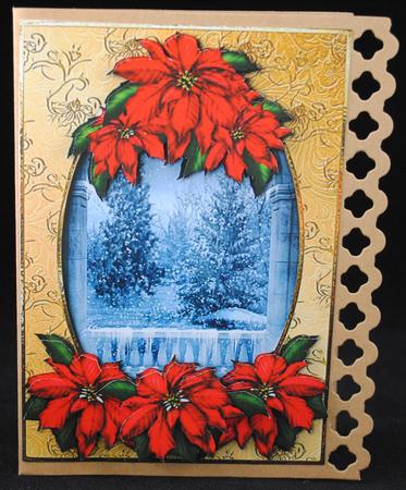 Snowy Christmas Tree Scene & Sumptuous Poinsettias by Yvonne Middleton