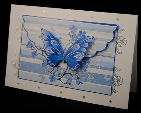 Cherry Blossom, Butterfly - Envelop Card - Blue Tones by Yvonne Middleton