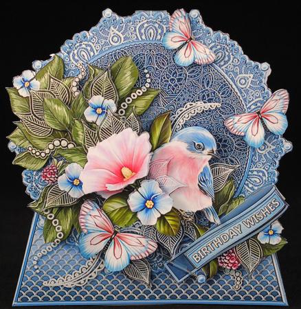 Shaped Triangular Base Bluebird, Flowers and Butterflies by Yvonne Middleton