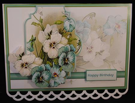 Aqa and White Pansy Card with Decoupage by Yvonne Middleton
