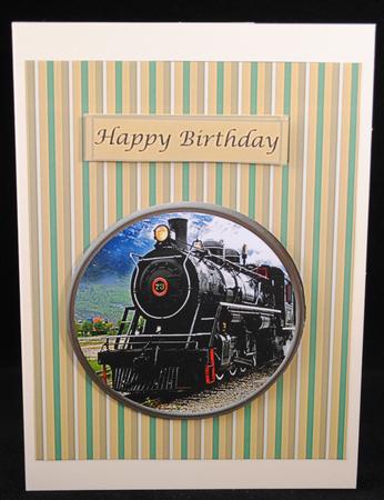Steam Train on Striped Background by Yvonne Middleton