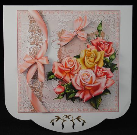 Rose Bouquet and Bows Pink Card Front by Yvonne Middleton