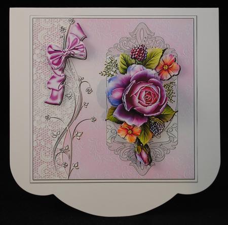 Lilac Rose on Lace Panel Square Card Front by Yvonne Middleton