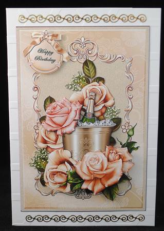 Champagne Bucket and Roses Card Front by Yvonne Middleton