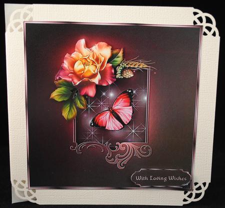 Rose A-sparkle Square Card Front with Step by Step by Yvonne Middleton