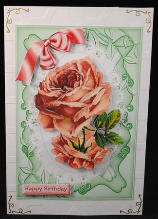 Painted Vintage Pink Rose on Lace with Bow by Yvonne Middleton