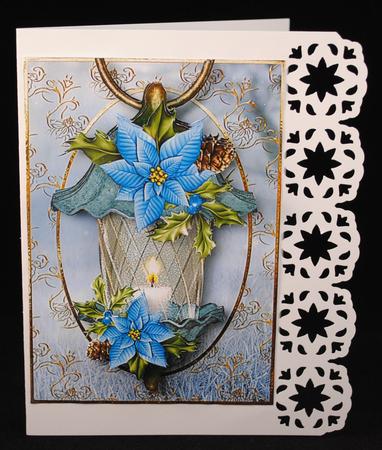 Beautiful Christmas Lantern - Blue Poinsettias by Yvonne Middleton