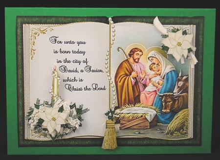 Open Book Christmas Topper Nativity Green by Yvonne Middleton