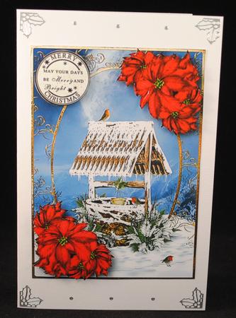 Snowy Wishing Well with Red Poinsettias by Yvonne Middleton