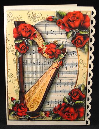 Gorgeous Harp with Sheet Music & Red Roses by Yvonne Middleton