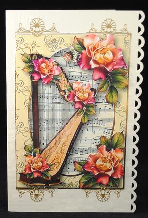 Gorgeous Harp with Sheet Music & Sunset Roses by Yvonne Middleton