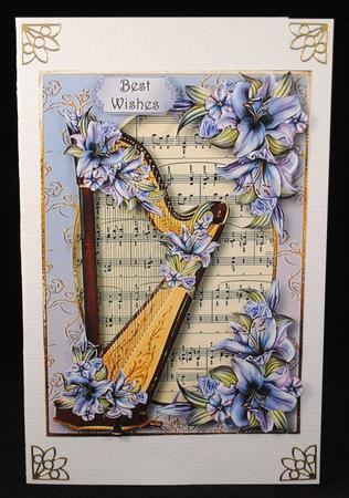 Gorgeous Harp with Sheet Music & Purple Lilies by Yvonne Middleton