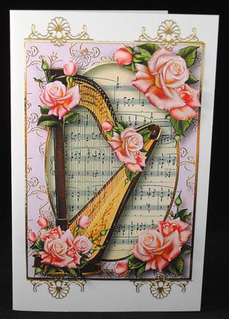Gorgeous Harp with Sheet Music & Pink Roses by Yvonne Middleton