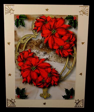 Red Poinsettias on Golden Frame by Yvonne Middleton