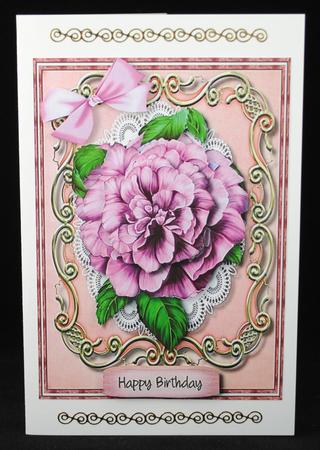 Lovely Crushed Pink Camellia in a Ornate Scroll by Yvonne Middleton
