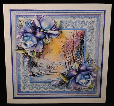 Winter Stream & Roses Christmas Card Topper & Decoupage by Yvonne Middleton