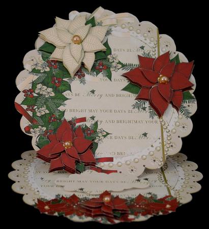 Christmas Poinsettia Scalloped Round Easel Card by Yvonne Middleton