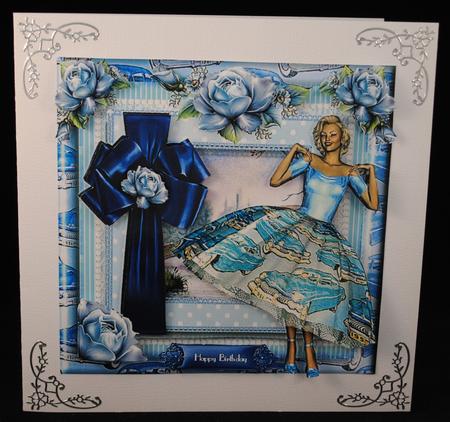 Beautiful Retro Rose Blue Card Front Kit by Yvonne Middleton