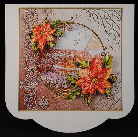 Christmas Cottage Scene with Poinsettias by Yvonne Middleton