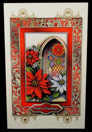 Poinsttias and Stained-glass Window Fancy Quick Card by Yvonne Middleton