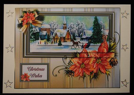 Vintage Christmas Scene with Beautiful Poinsettia Pyramid by Yvonne Middleton