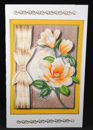 Beautiful Apricot Magnolia on Ditsy Paper by Yvonne Middleton