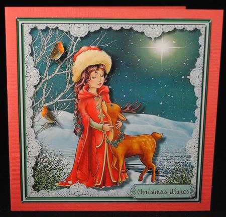 Lovely Deer and Girl on a Moonlight Night by Yvonne Middleton