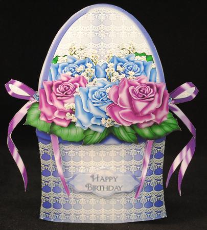 Lilac Lace Basket of Roses Shaped Card by Yvonne Middleton