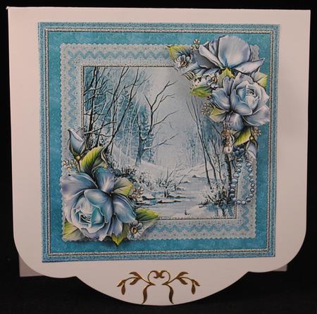 Winter Watercolour Scene with Blue Roses by Yvonne Middleton