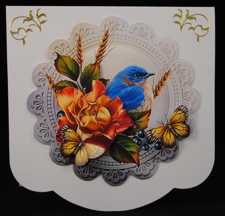Autumn Wheat Rose Plate and Stand with Decoupage by Yvonne Middleton