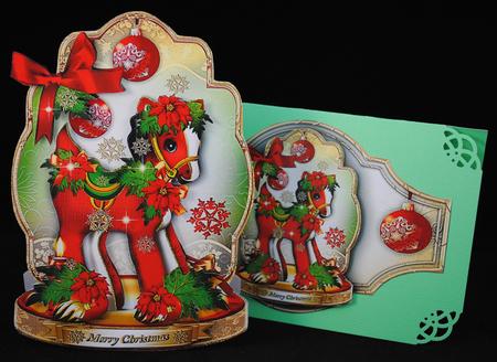 Cute Christmas Horse Toy Card for Kids by Yvonne Middleton