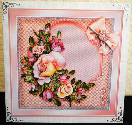 Roses with a Polka Dot Arch - 8in x 8in Decoupage by Yvonne Middleton