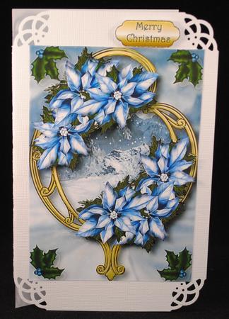 Ice Blue Poinsettias on Golden Frame by Yvonne Middleton