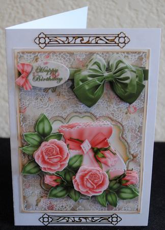 Vintage Roses and Bow 7 x 5 Card Front by Yvonne Middleton
