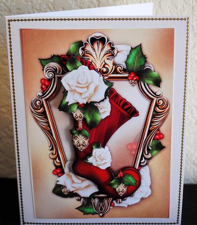 Beautiful Festive Christmas Stocking with White Roses by Yvonne Middleton