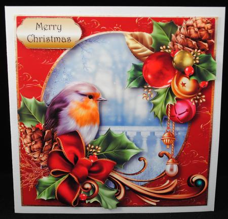 Robin, Holly & Baubles 8x8 by Yvonne Middleton