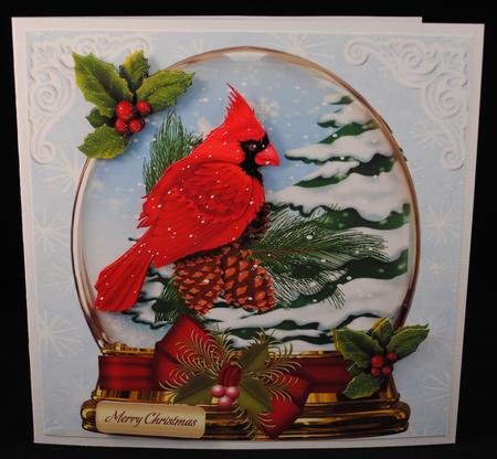 Beautiful Red Cardinal in a Snowglobe with Snow Trees 8x8 by Yvonne Middleton
