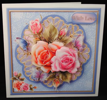 Pastel Roses Decoupage Card Front by Yvonne Middleton