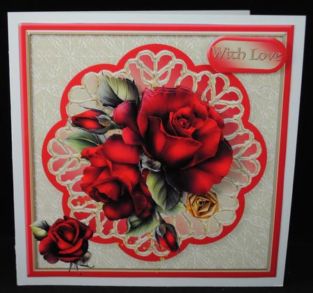 Red Roses Decoupage Card Front by Yvonne Middleton