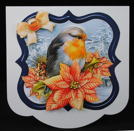 6" x 6" Christmas Robin & Poinsettia & Decoupage Card Topper by Yvonne Middleton