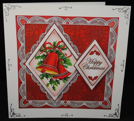 Red Bells Happy Christmas 7in Double Diamond Topper by Yvonne Middleton