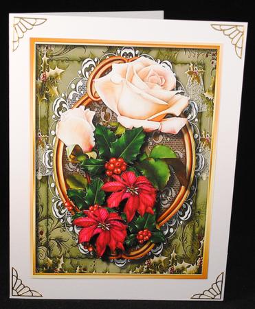 Beautiful Cream Roses with Holly and Poinsettias  by Yvonne Middleton