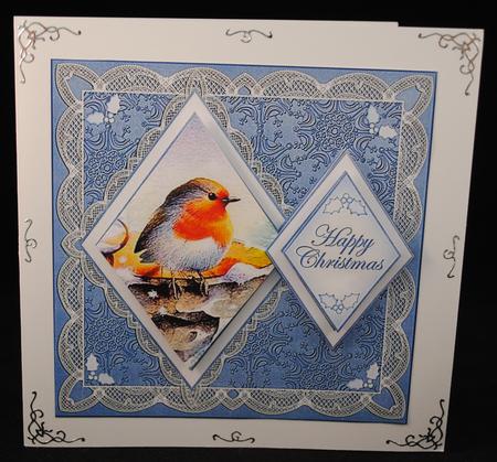 Blue Robin Happy Christmas 7in Double Diamond Topper by Yvonne Middleton